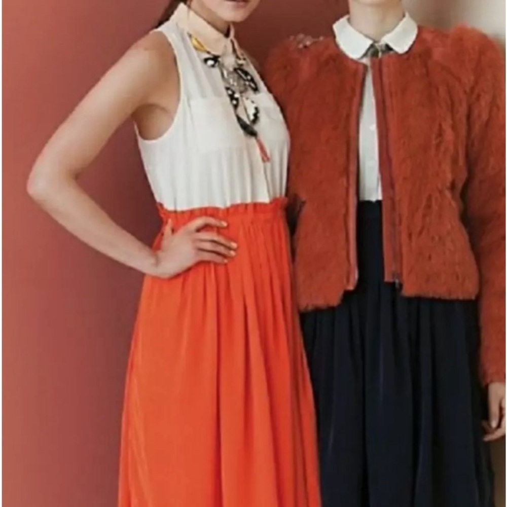 Anthropologie Postmark Ivory/Orange Colorblocked Shirt Dress Size 6 $128 NWT